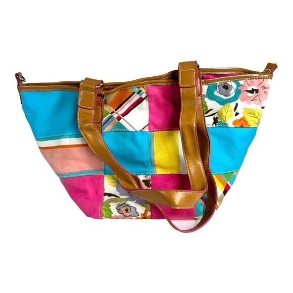 Rosetti Patchwork Tote Bag Floral & Geometric Prints Zipper Purse Shoulder - Picture 2 of 8